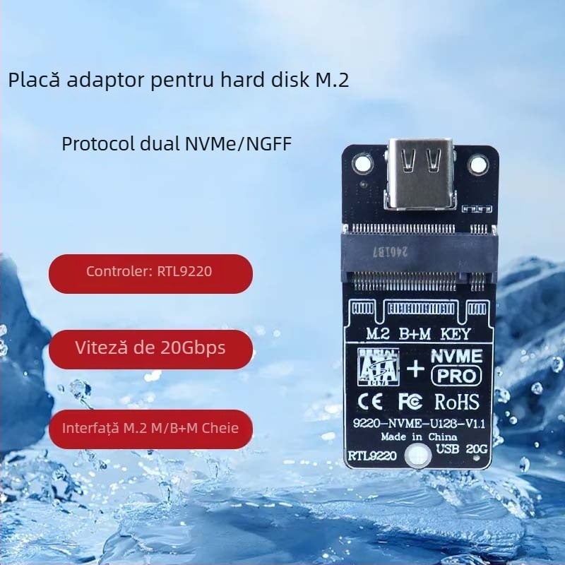 Placā adaptor M.2 SSD cu cip 9220, interfață USB 3.0, transfer de până la 20 Gbps, model 9220-U128