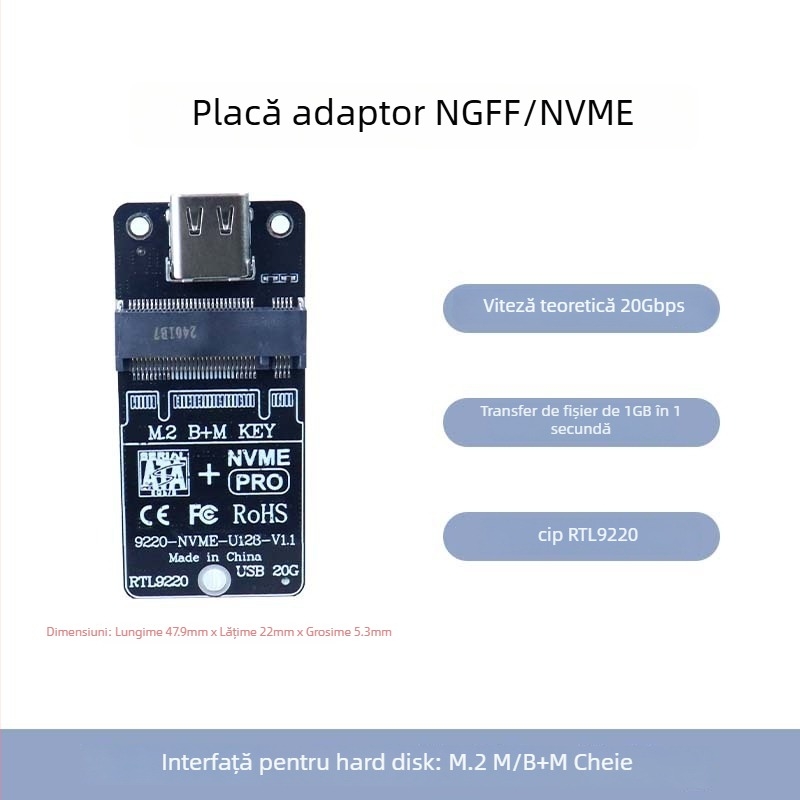 Placā adaptor M.2 SSD cu cip 9220, interfață USB 3.0, transfer de până la 20 Gbps, model 9220-U128