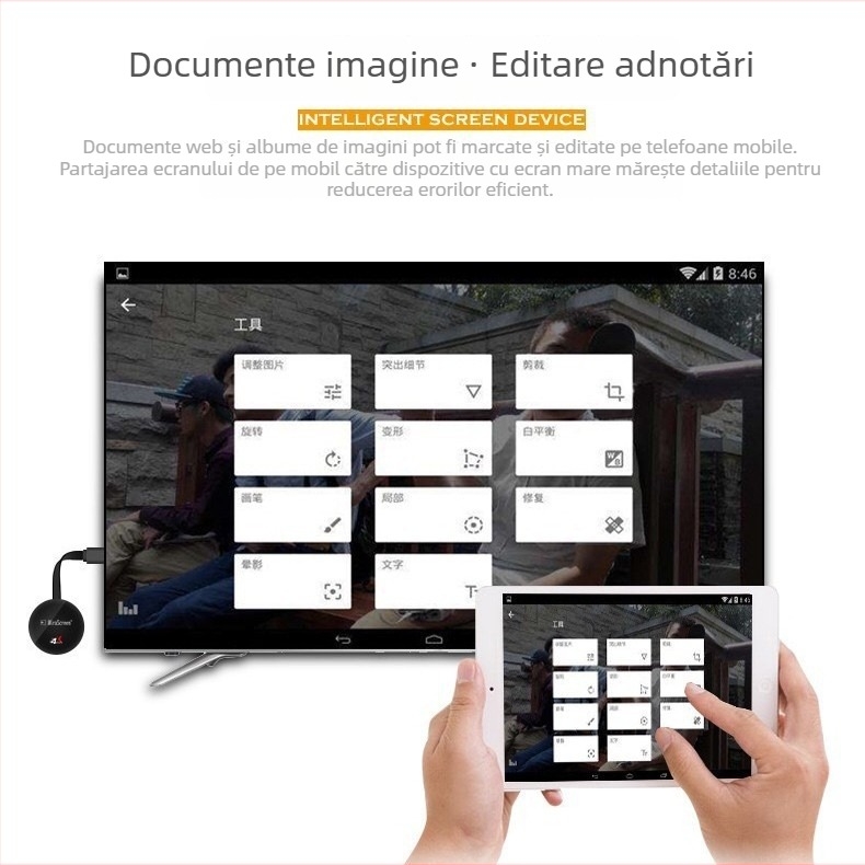 G7 Plus receptor HDMI wireless pentru oglindire de ecran, Wi‑Fi 2.4G/5G, ieșire HDMI 1080p (1920x1080), procesor AM8272, 2GB RAM, Windows compatibil