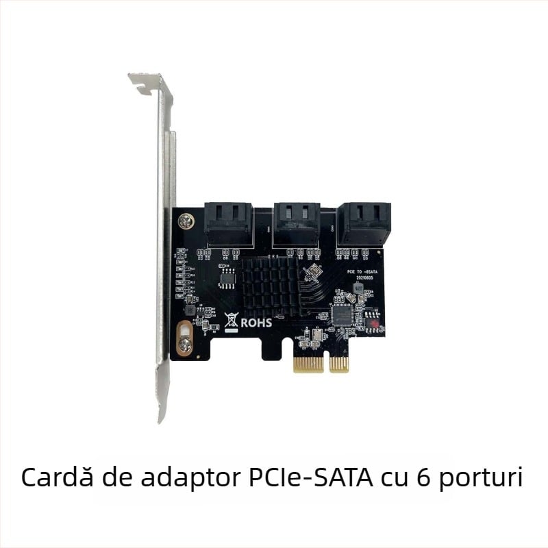 Cardă adaptor PCIe către SATA 3.0, placă de expansiune SATA cu 6 porturi, controler ASM1061, 6 Gbps