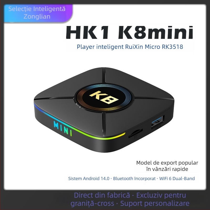 Box TV K8mini cu Android 14, RK3518 Quad-core, 2GB RAM, WiFi 6, 8K