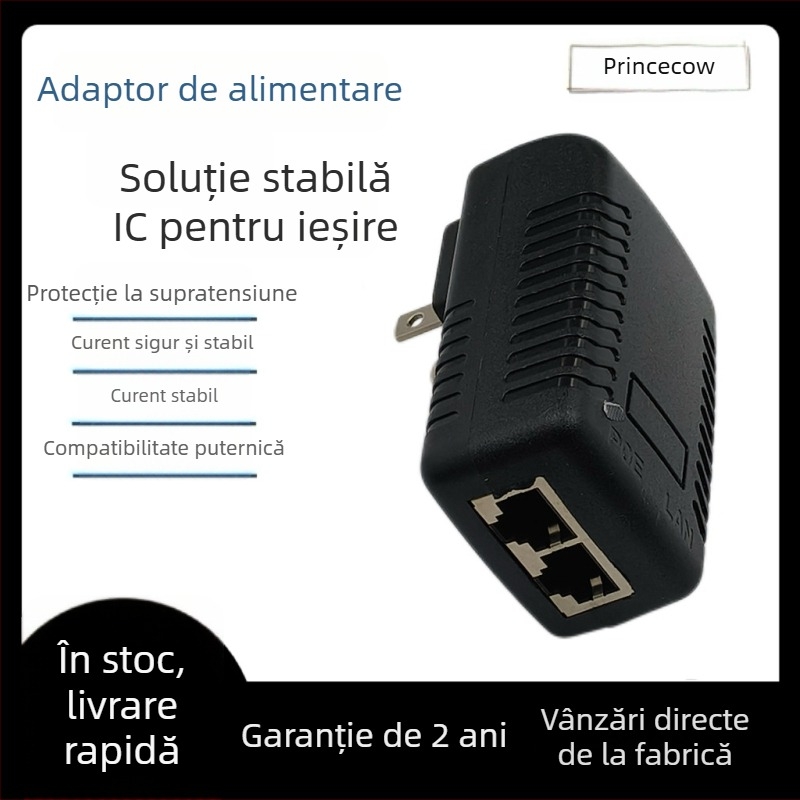 Adaptor PoE de rețea — ieșiri cu mai multe tensiuni: 12V/15V/24V la 1A și 48V la 0,5A; pentru set-top boxuri, switch-uri și camere de supraveghere