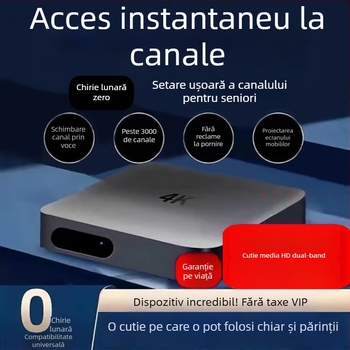 Box Android TV cu ieșire 4K, procesor MV100, 1GB RAM, 8GB stocare, HDMI, Wi-Fi, telecomandă Bluetooth
