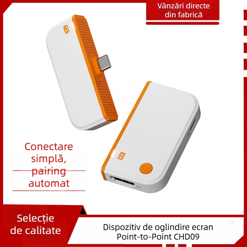 Proiector wireless pentru ecran, conectivitate punct-punct cu Type-C și HDMI, 1080p ieșire, 128MB memorie, oglindire a ecranului