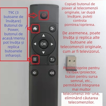 Telecomandă USB wireless pentru TV Box și proiector | interfață USB 2.4G, rază de 10 m, control 360°, compatibil Android/iOS/Windows
