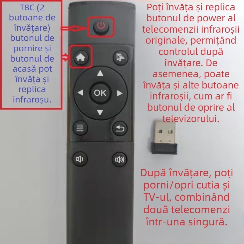 Telecomandă USB wireless pentru TV Box și proiector | interfață USB 2.4G, rază de 10 m, control 360°, compatibil Android/iOS/Windows