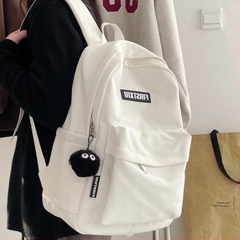 Rucsac unisex din nylon, culoare solidă, design minimalist pentru școală, compatibil cu laptop de 15 inch