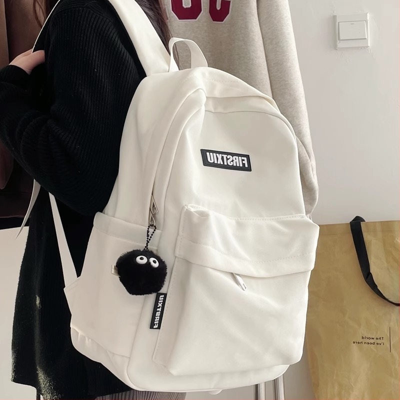 Rucsac unisex din nylon, culoare solidă, design minimalist pentru școală, compatibil cu laptop de 15 inch