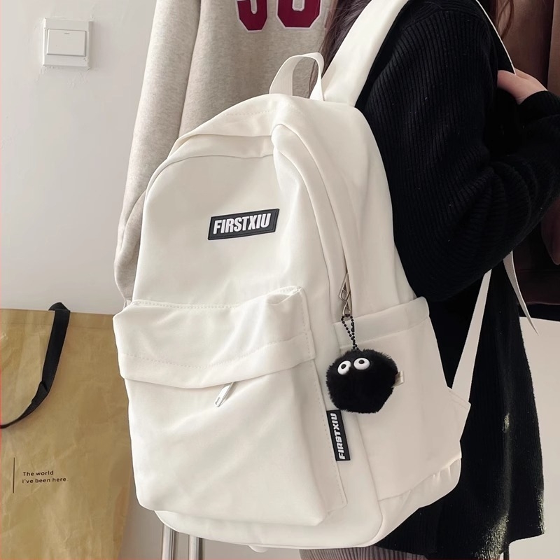 Rucsac unisex din nylon, culoare solidă, design minimalist pentru școală, compatibil cu laptop de 15 inch