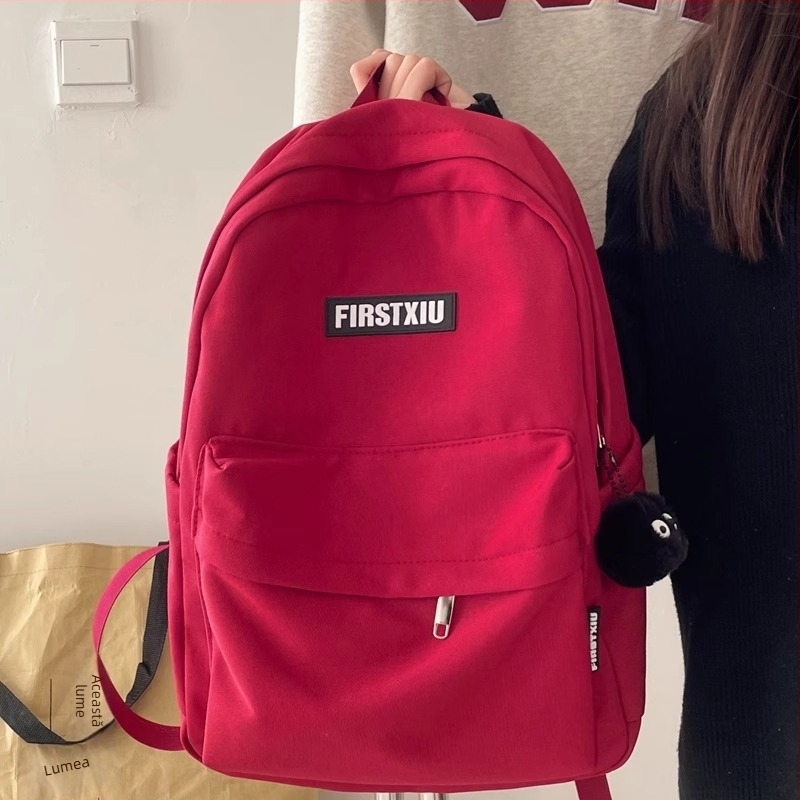 Rucsac unisex din nylon, culoare solidă, design minimalist pentru școală, compatibil cu laptop de 15 inch