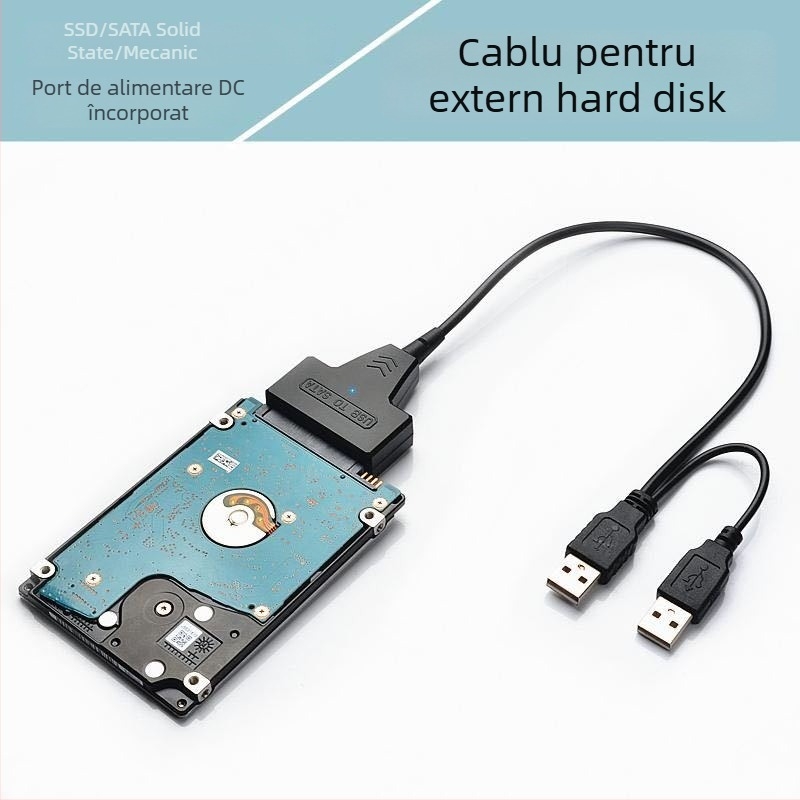 Cablu adaptor USB 2.0 la SATA cu cip 6116A, viteză de transfer 480 Mbps, lungime 0,3 m