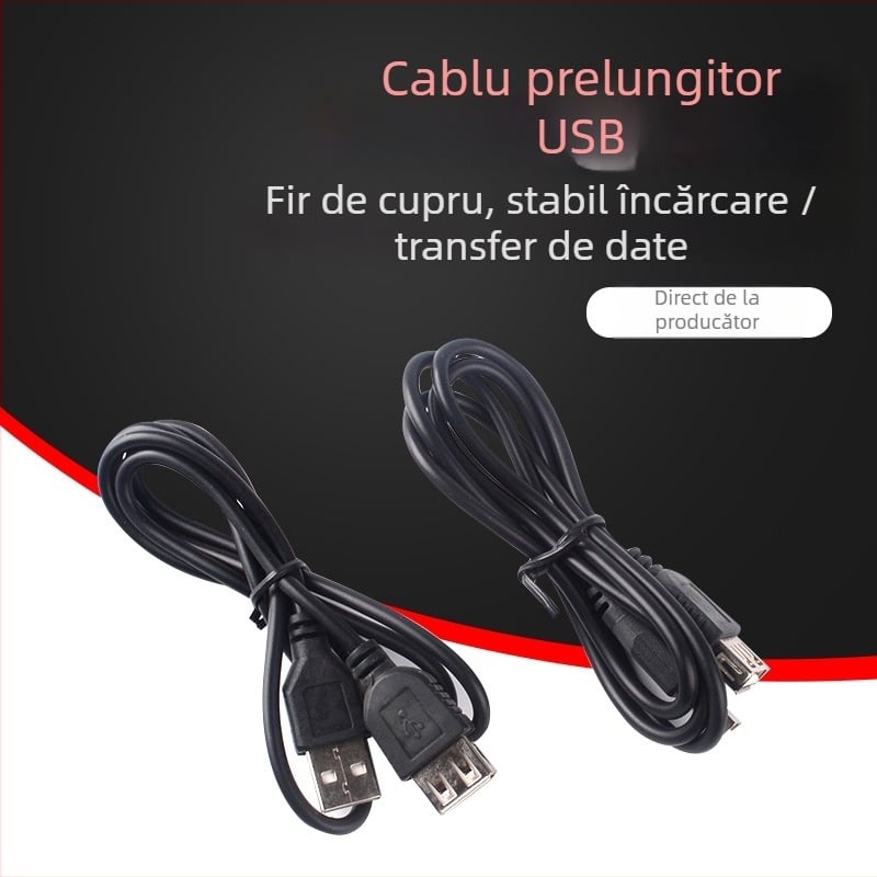 Cablu de extensie USB 2.0, USB A masculin la USB A feminin, nucleu de cupru, 80 cm, cablu patch