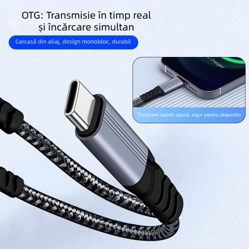 Huiyue cablu adaptor Type-C 1 la 2, nucleu de cupru, 2 ieșiri pentru căști și încărcare