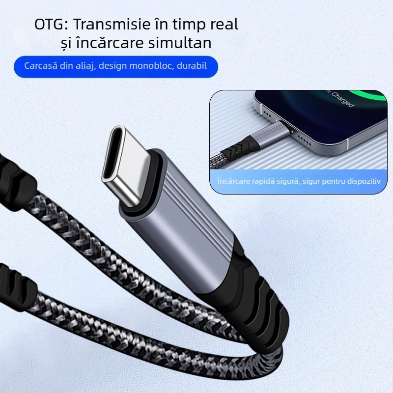 Huiyue cablu adaptor Type-C 1 la 2, nucleu de cupru, 2 ieșiri pentru căști și încărcare