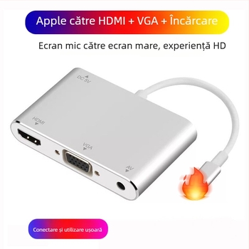 Adaptor Lightning către HDMI+VGA pentru iPhone, model 7585C, lungime 0.8 m, interfață HDMI, 1×3 splitter