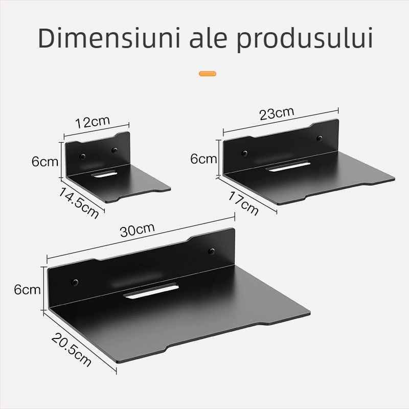 Poliță de perete multifuncțională pentru proiector, router și cameră; montaj cu adeziv, oțel carbon, 1 raft