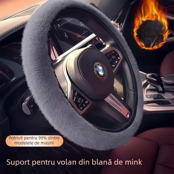 Husă pentru volan din pluș, grosime, fixare elastică universală, anti-derapaj, cald pentru iarnă