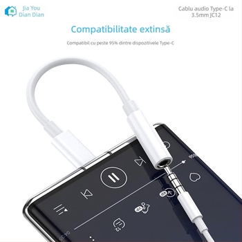 Cablu adaptor Type-C la 3,5 mm, conector universal pentru căști, JC12, nucleu de cupru, 10 cm lungime, splitter 1 la 3