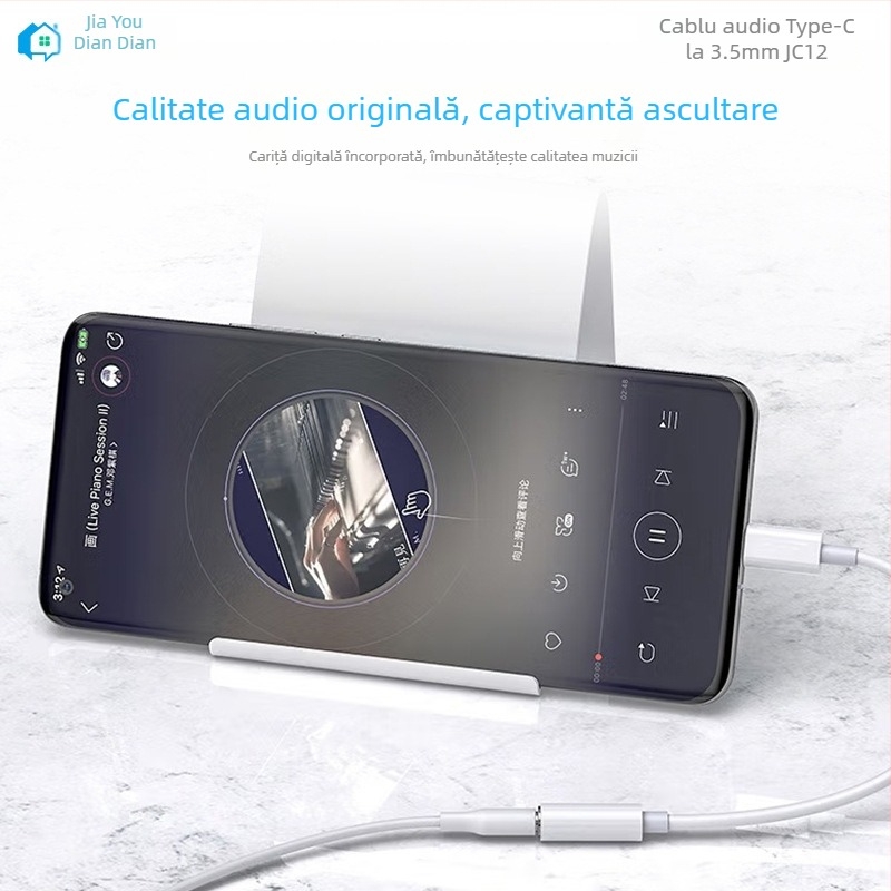 Cablu adaptor Type-C la 3,5 mm, conector universal pentru căști, JC12, nucleu de cupru, 10 cm lungime, splitter 1 la 3