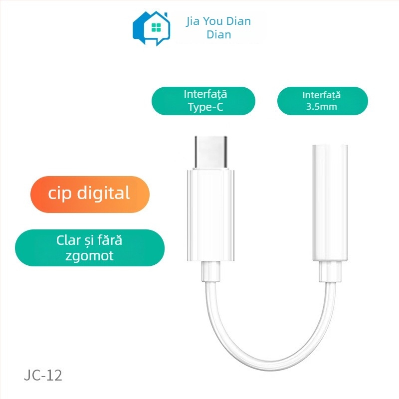 Cablu adaptor Type-C la 3,5 mm, conector universal pentru căști, JC12, nucleu de cupru, 10 cm lungime, splitter 1 la 3