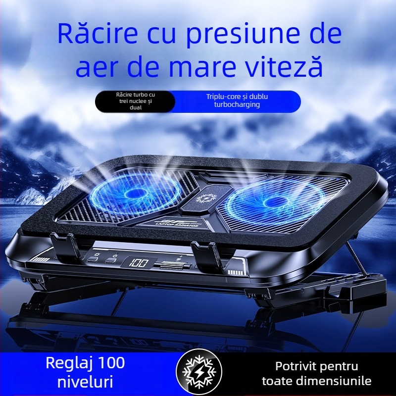 Bază de răcire pentru laptop cu suport pliabil reglabil, răcire cu semiconductori, cu două ventilatoare, din PC și aliaj de aluminiu, 27W, model Z36c