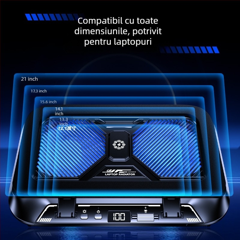 Bază de răcire pentru laptop cu suport pliabil reglabil, răcire cu semiconductori, cu două ventilatoare, din PC și aliaj de aluminiu, 27W, model Z36c