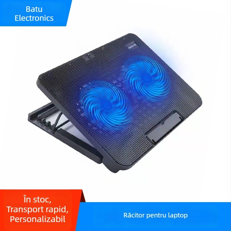 Radiator pentru notebook N99 cu două ventilatoare, înălțime reglabilă, cadru din plastic cu plasă metalică
