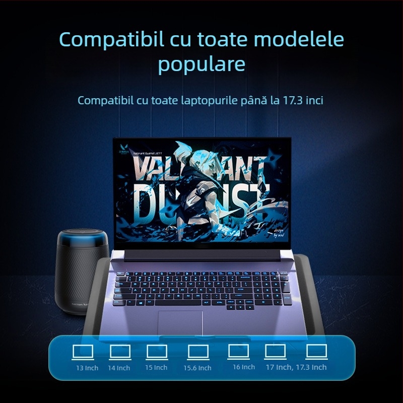 Radiator pentru laptop cu ventilatoare duale, suport reglabil pe înălime, funcționare silențioasă, construcție din plastic, cablu USB de 1 m