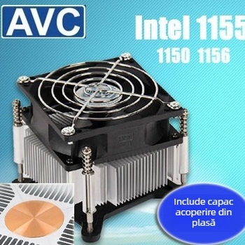 AVC ventilator răcire CPU pentru desktop 1155/1150, nucleu din cupru, control temperatură cu 4 pini