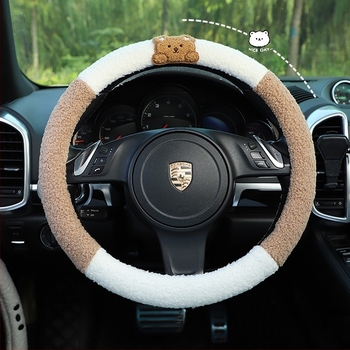 Husă pentru volan auto, material pluș artificial, montaj universal, utilizare pe toate anotimpurile, aderență antiderapantă