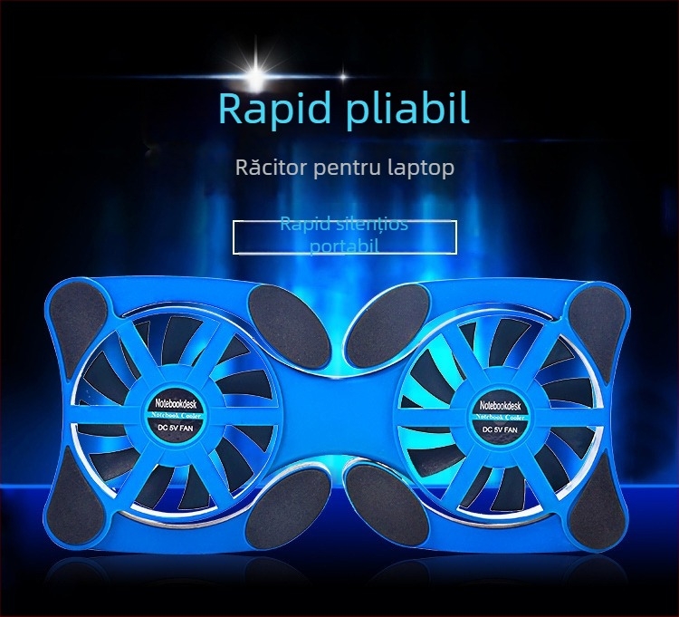 Radiator pentru notebook, suport de răcire pliabil, răcire prin aer, 1 ventilator, plastic, greutate 0.2 kg