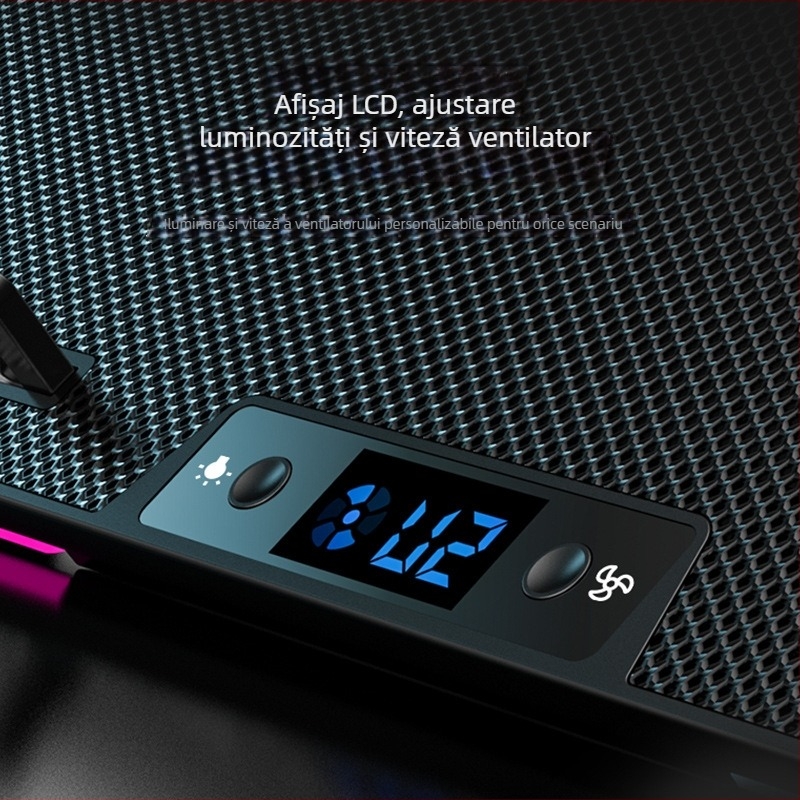 Bază de răcire pentru laptop cu 9 ventilatoare, reglaj viteze, iluminare RGB, model N9RGB, din plastic