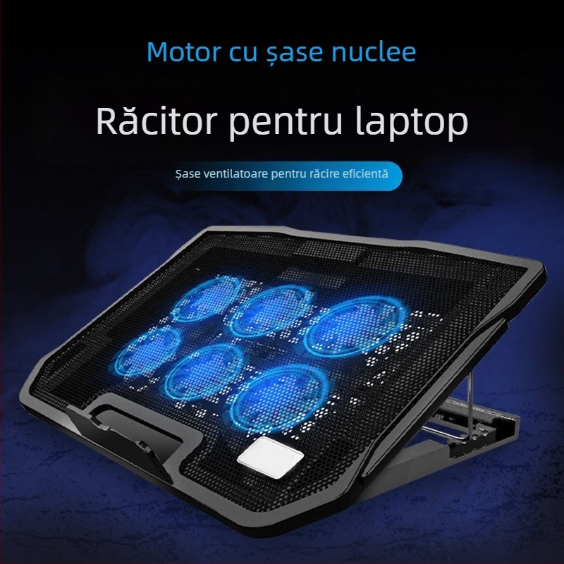 Răcitor pentru notebook H9, suport de răcire pliabil, plasă metalică, configurație cu 6 ventilatoare, 1 kg