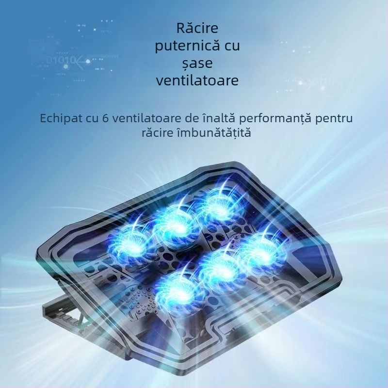 Răcitor pentru notebook H9, suport de răcire pliabil, plasă metalică, configurație cu 6 ventilatoare, 1 kg