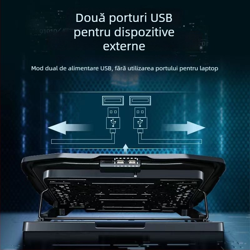 Răcitor pentru notebook H9, suport de răcire pliabil, plasă metalică, configurație cu 6 ventilatoare, 1 kg