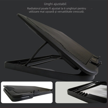 Radiator pentru notebook cu alimentare USB, ventilatoare duale, răcire cu aer, plasă metalică, cablu 45 cm