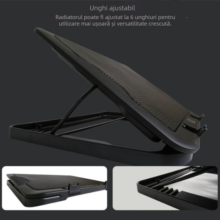 Radiator pentru notebook cu alimentare USB, ventilatoare duale, răcire cu aer, plasă metalică, cablu 45 cm