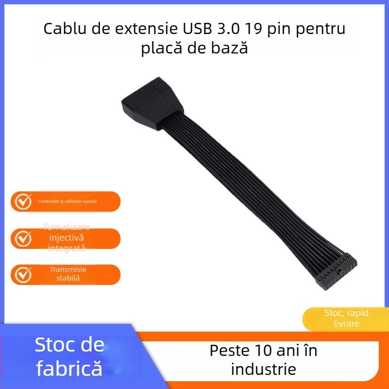 Cablu de extensie USB 3.0 pentru placă de bază, conector flexibil de 19 pini, cablu adaptor, conductor din cupru
