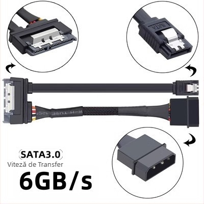 Ximi Technology cablu extensie SATA cu alimentare și date integrat, adaptor IDE 4 pini și SATA 3.0