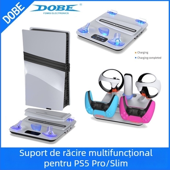 DOBE bază de răcire pentru PS5 Pro/Slim cu încărcător pentru controller PSVR2 și suport pentru căști – PS5 Slim, 773 g, 26.5 × 28.1 × 7 cm