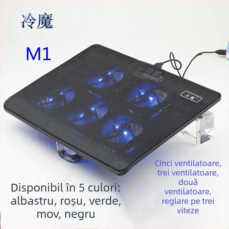 Bază de răcire pentru laptop M1, configurație cu 5 ventilatoare, răcire prin aer, construcție din plastic