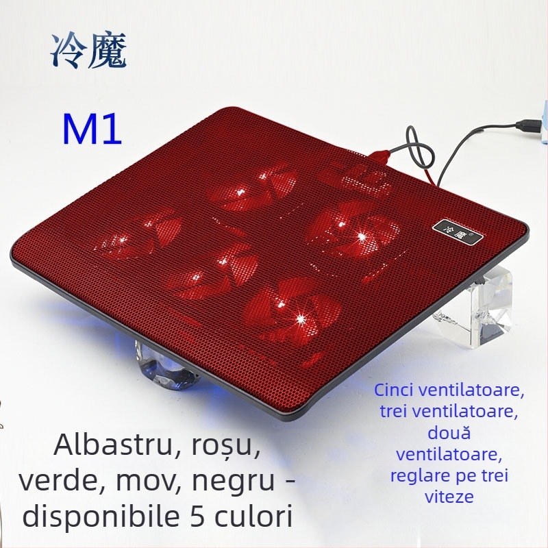 Bază de răcire pentru laptop M1, configurație cu 5 ventilatoare, răcire prin aer, construcție din plastic