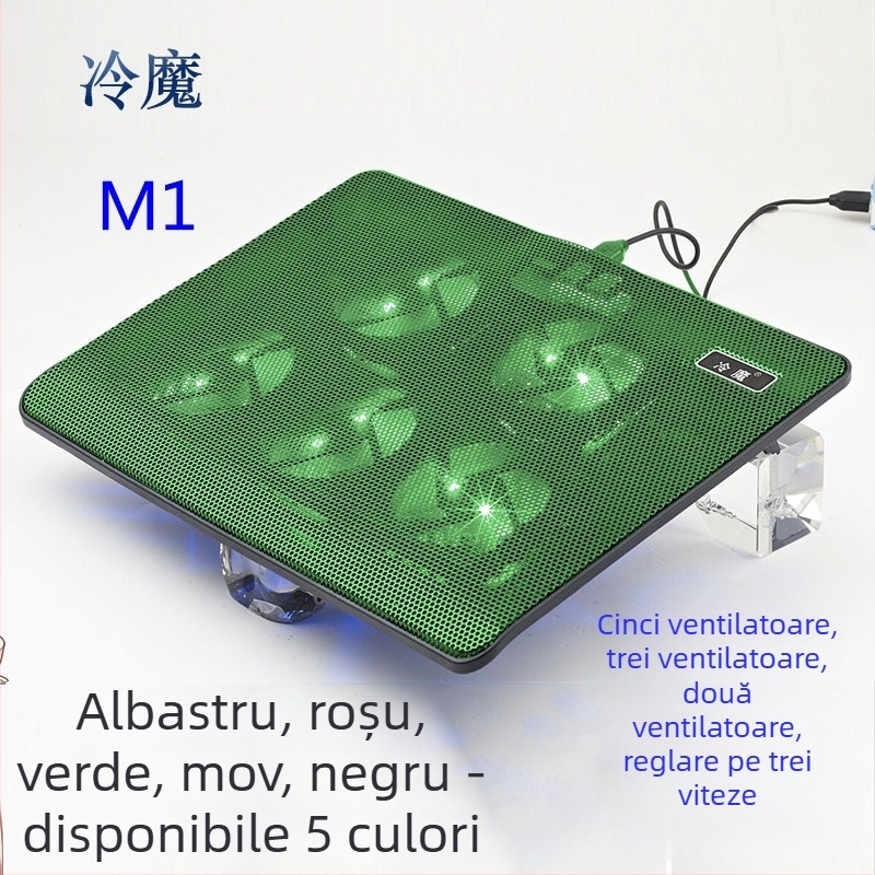 Bază de răcire pentru laptop M1, configurație cu 5 ventilatoare, răcire prin aer, construcție din plastic