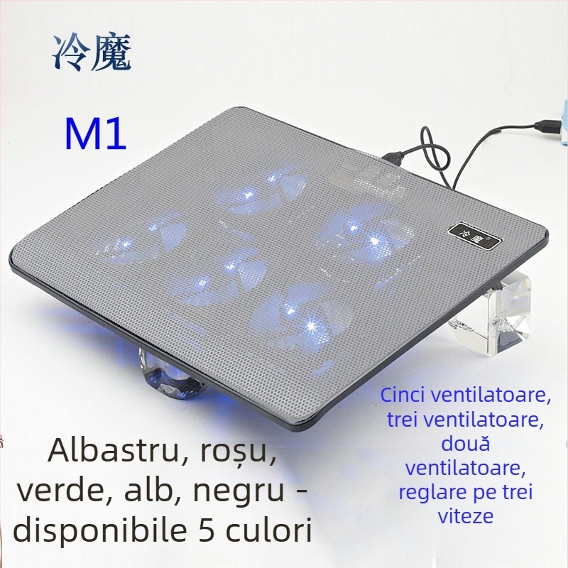 Bază de răcire pentru laptop M1, configurație cu 5 ventilatoare, răcire prin aer, construcție din plastic