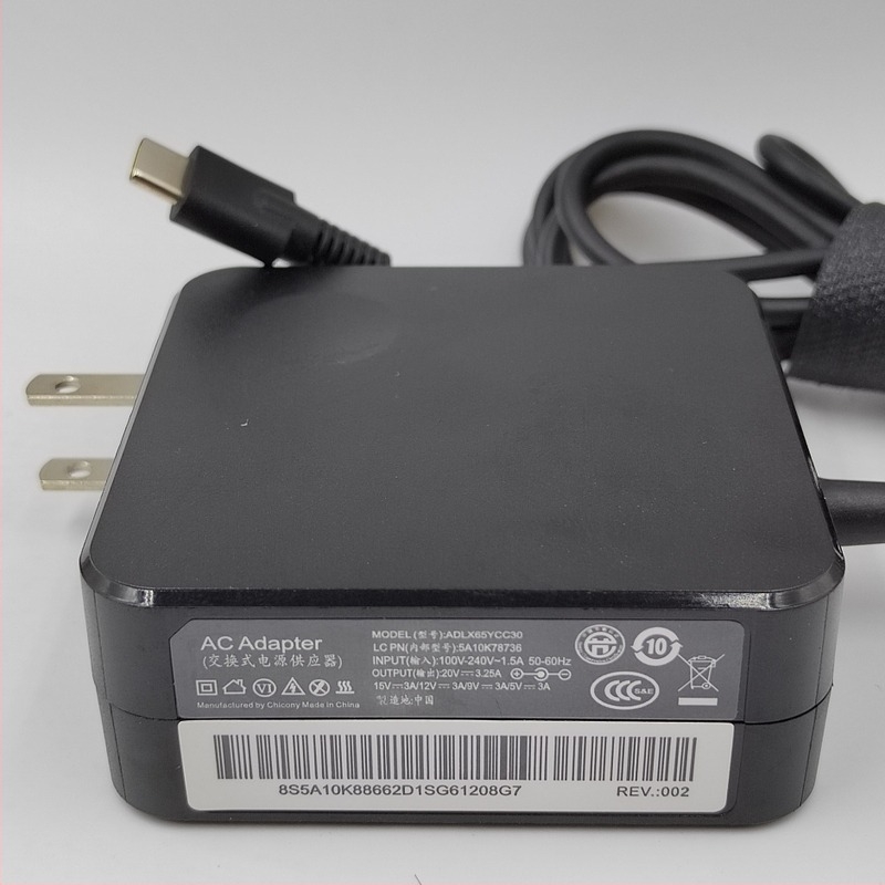 Adaptor de alimentare Lenovo pentru laptop, montaj pe perete, 65W, 20V, 3.25A, ieșire USB-C, cablu 180 cm, intrare 100-240V