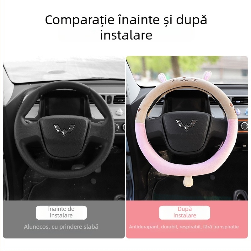 Husă de volan pentru Wuling Mini, pluș de iarnă, model brodat, potrivire universală, instalare ușoară