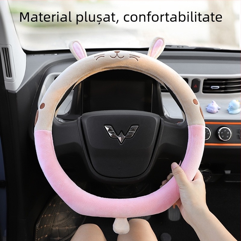 Husă de volan pentru Wuling Mini, pluș de iarnă, model brodat, potrivire universală, instalare ușoară