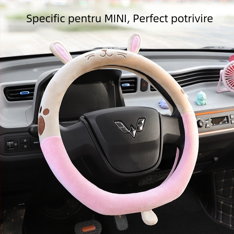 Husă de volan pentru Wuling Mini, pluș de iarnă, model brodat, potrivire universală, instalare ușoară