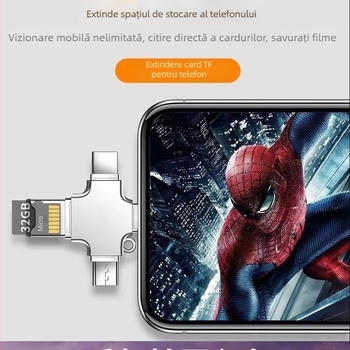 Adaptor OTG Type-C, patru în unu, interfețe multiple, cititor TF de carduri