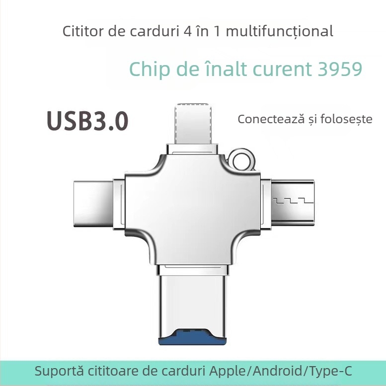 Adaptor OTG Type-C, patru în unu, interfețe multiple, cititor TF de carduri